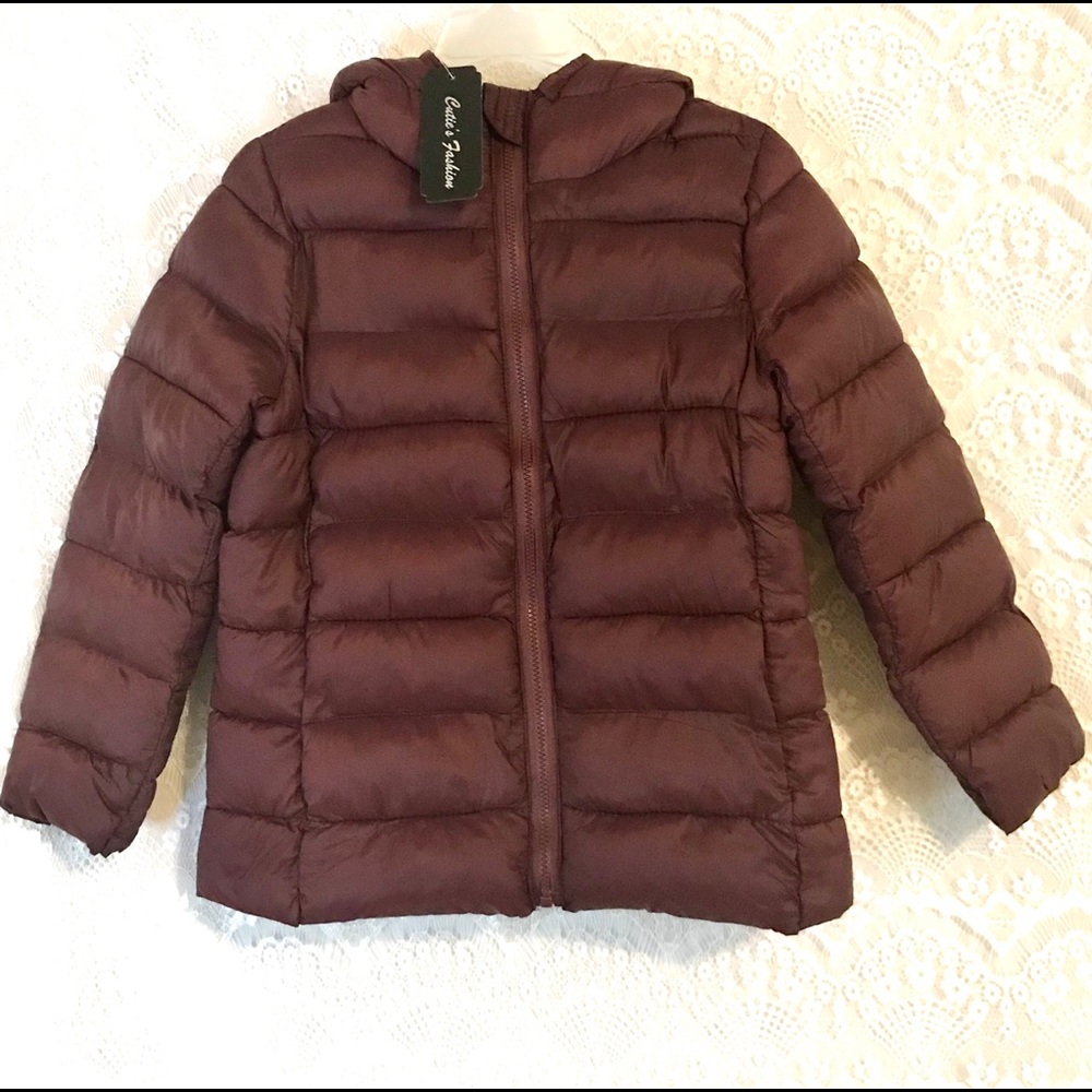 Girl’s Burgundy Hooded Puffer Coat- sz 4- NWT